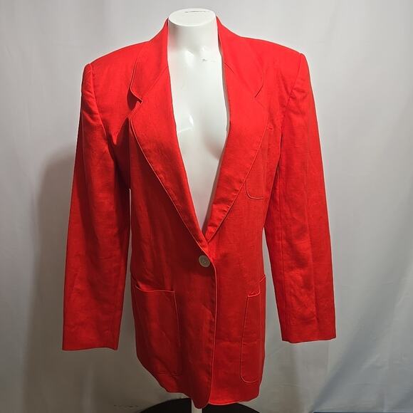 Talbots 100% Linen Blazer Jacket Womens Size 6 Orange-Red Patch Pockets - Picture 1 of 8
